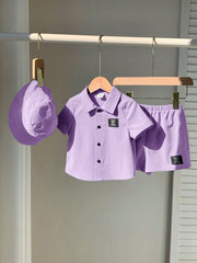 3pcs Unisex Crinkle Polo Shirt, Shorts & Bucket Hat Set - Wisteria ...