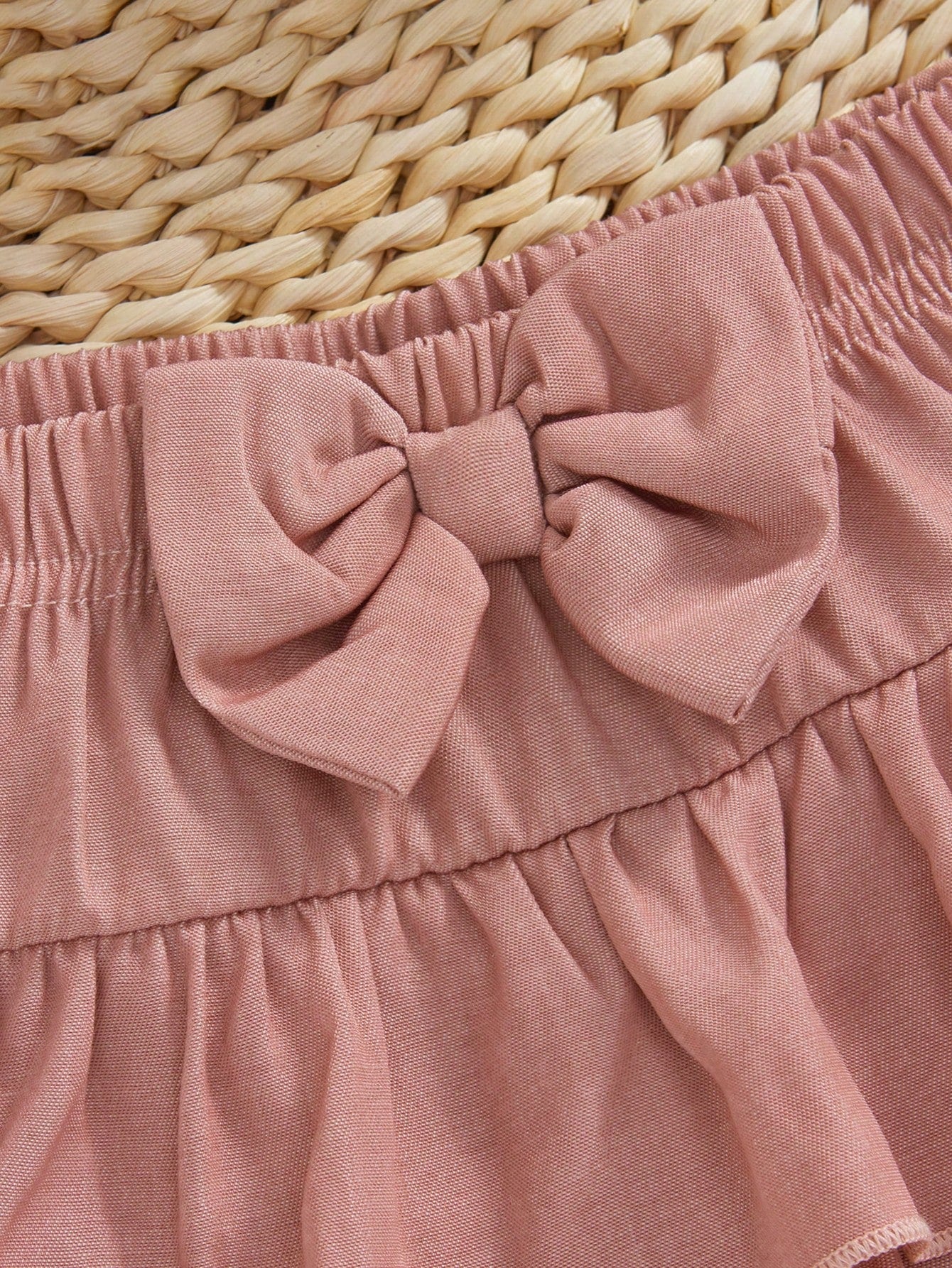 Girls Ruffle Crop Top & Tiered Bow Skirt Set - Dusty Rose