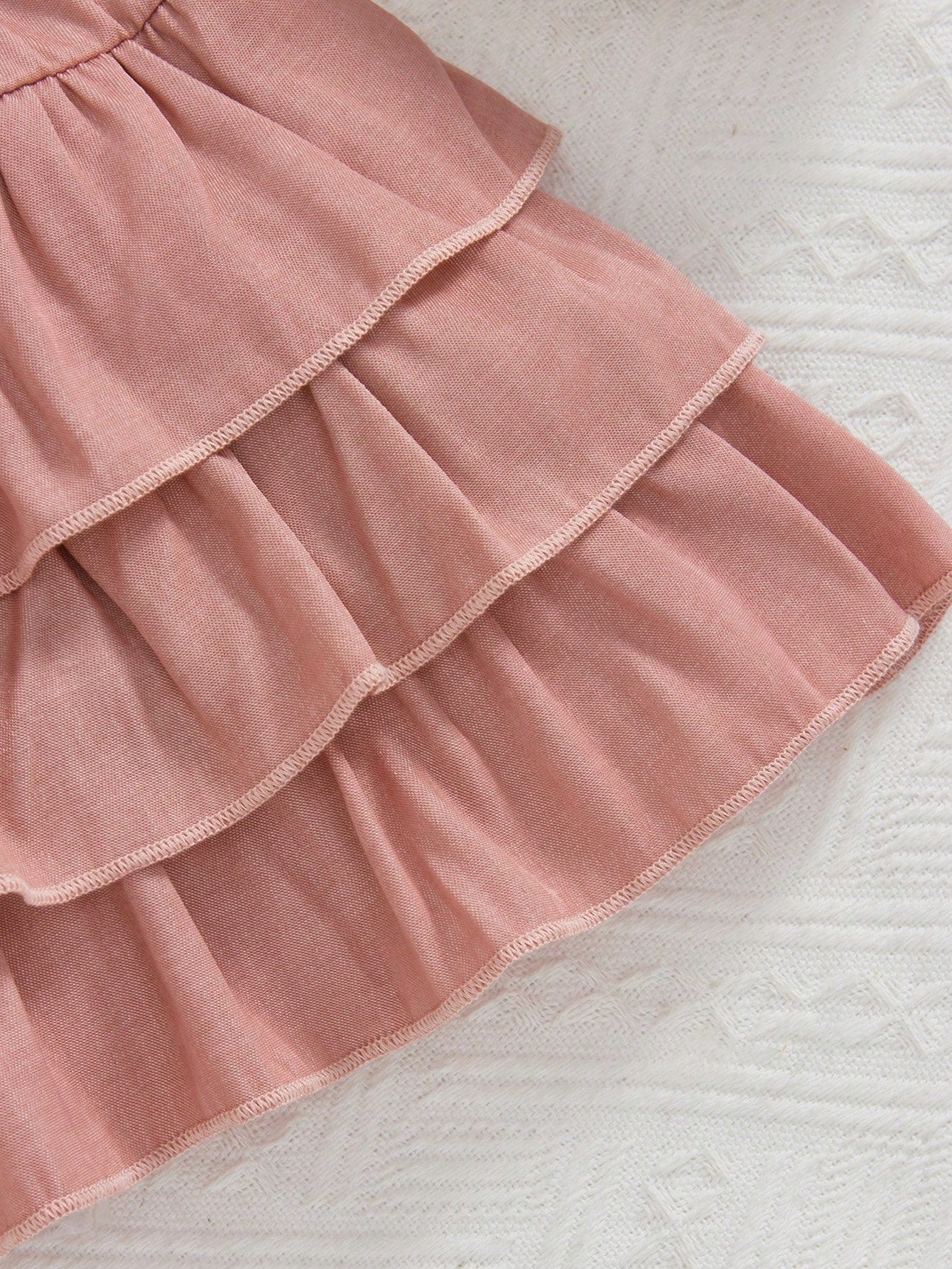 Girls Ruffle Crop Top & Tiered Bow Skirt Set - Dusty Rose