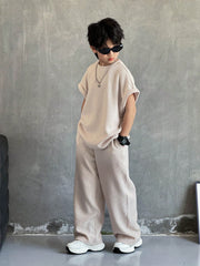 2pcs Big Boys Ribbed Oversized Tee & Wide-Leg Pants Set - Blush | 2...
