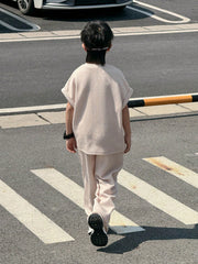 2pcs Big Boys Ribbed Oversized Tee & Wide-Leg Pants Set - Blush | 2...