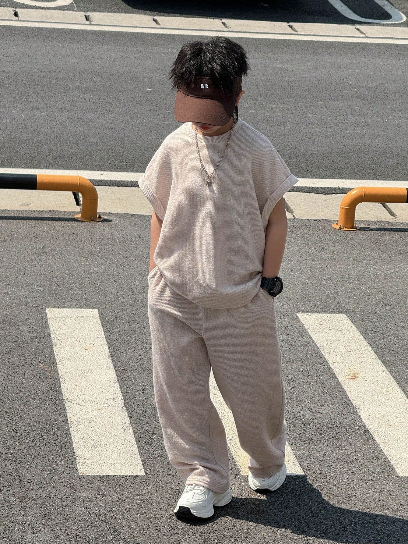 2pcs Big Boys Ribbed Oversized Tee & Wide-Leg Pants Set - Blush | 2...
