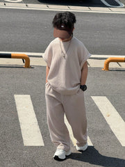 2pcs Big Boys Ribbed Oversized Tee & Wide-Leg Pants Set - Blush | 2...