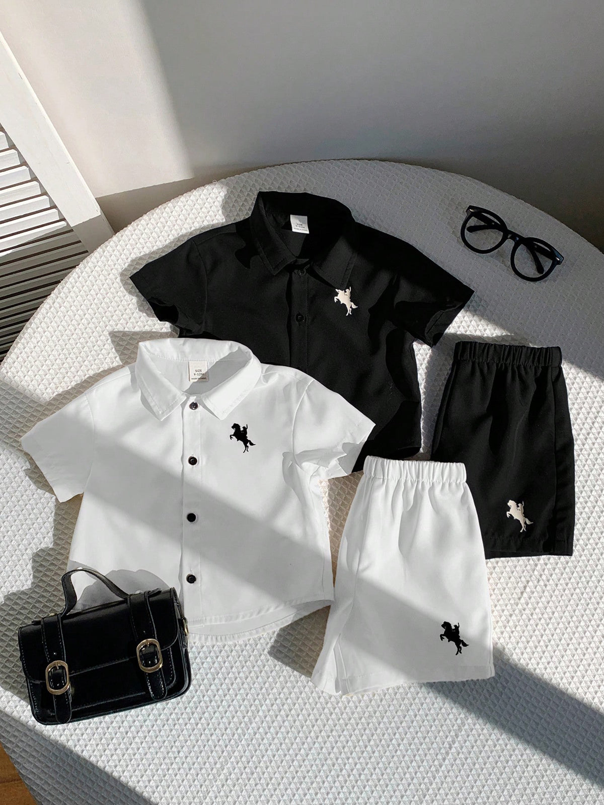 Baby Boys Equestrian Print Polo Shirt & Shorts Set - Onyx