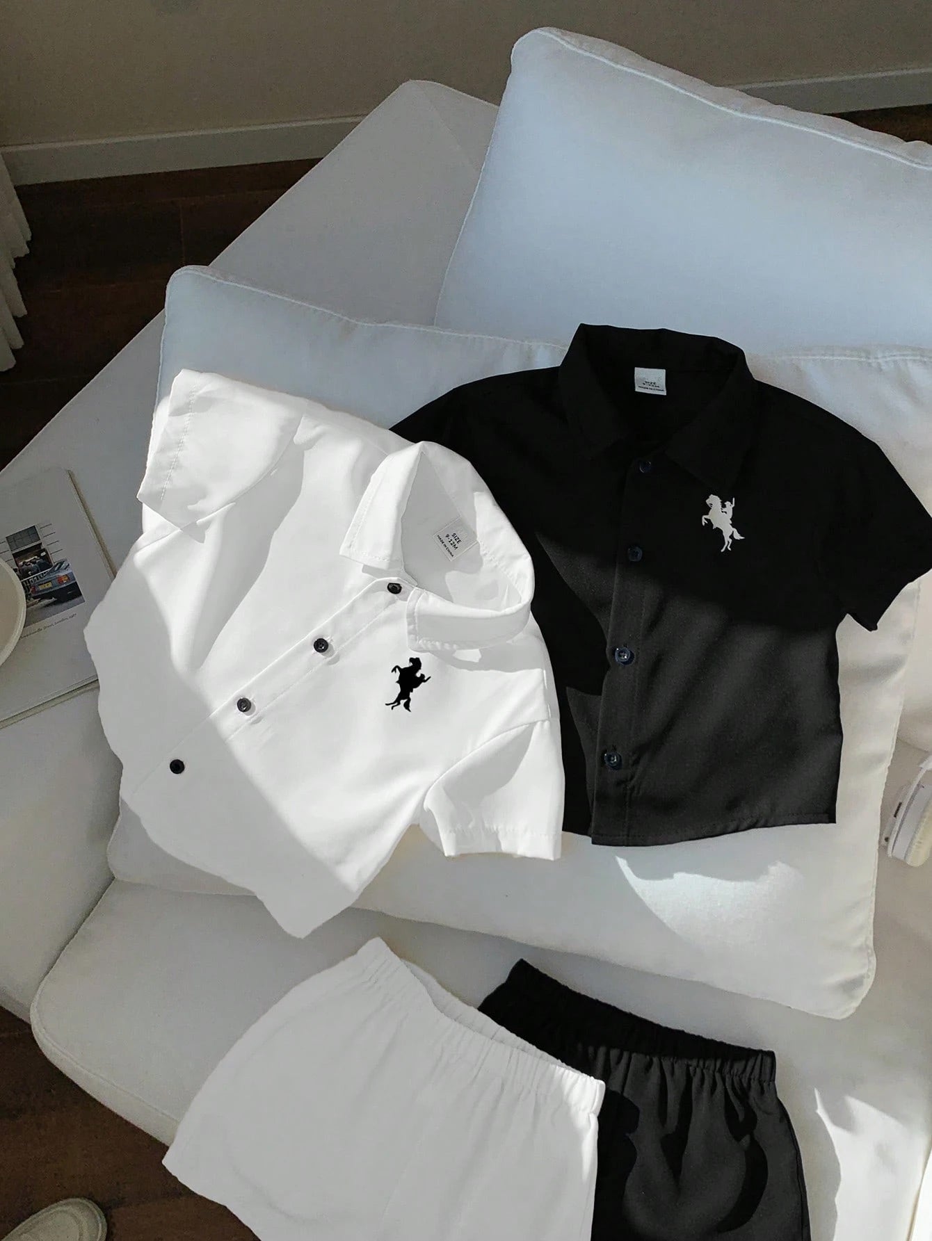 Baby Boys Equestrian Print Polo Shirt & Shorts Set - Onyx