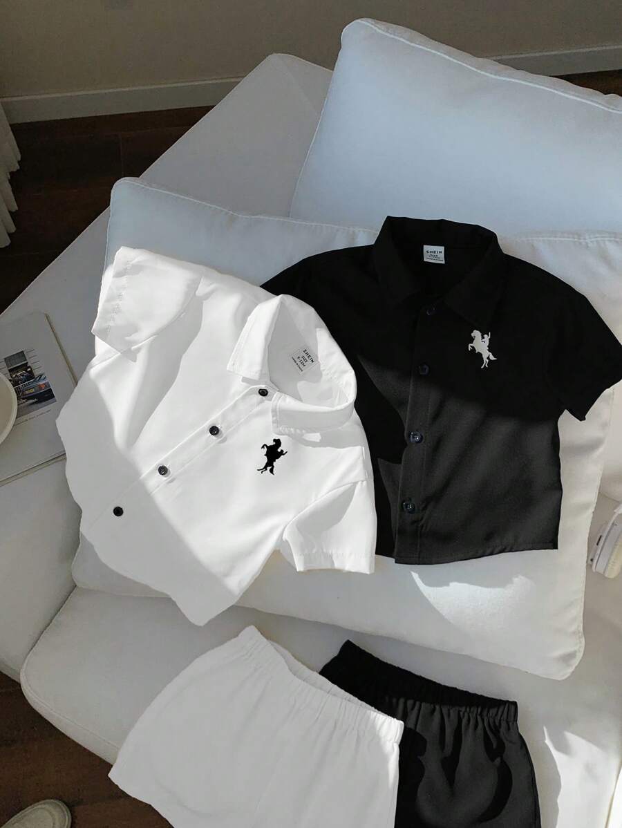 Baby Boys Equestrian Print Polo Shirt & Shorts Set - Onyx