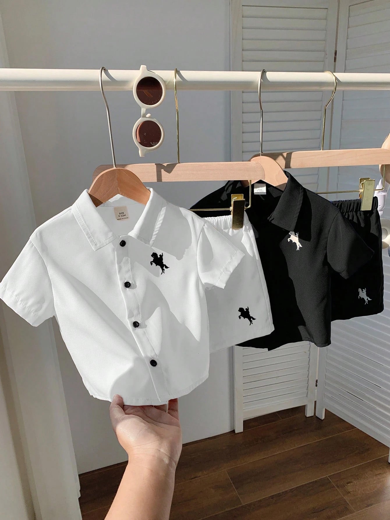 Baby Boys Equestrian Print Polo Shirt & Shorts Set - Onyx