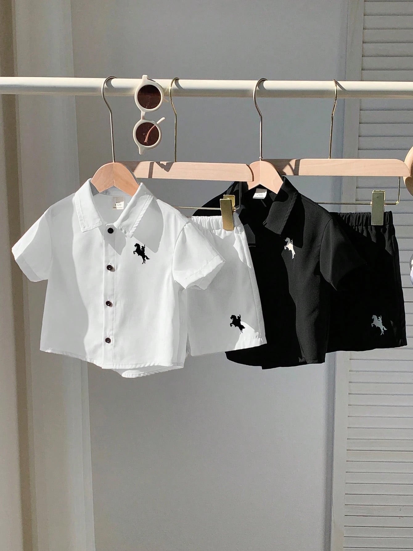 Baby Boys Equestrian Print Polo Shirt & Shorts Set - Onyx