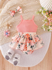 Baby Girls Floral Tiered Ruffle Bodysuit Dress - Blush