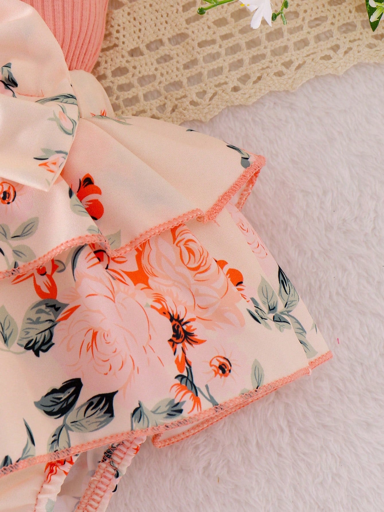 Baby Girls Floral Tiered Ruffle Bodysuit Dress - Blush