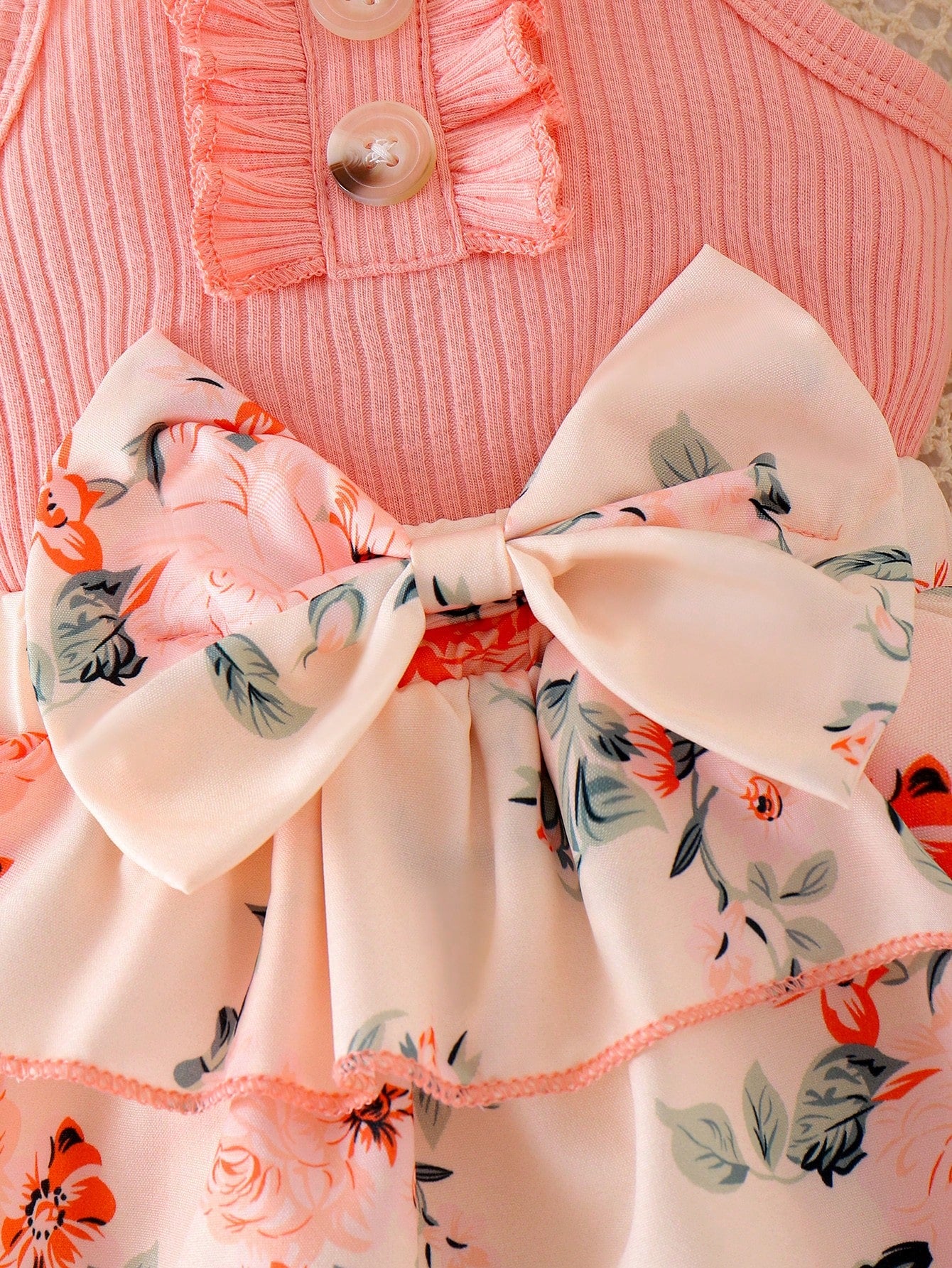 Baby Girls Floral Tiered Ruffle Bodysuit Dress - Blush
