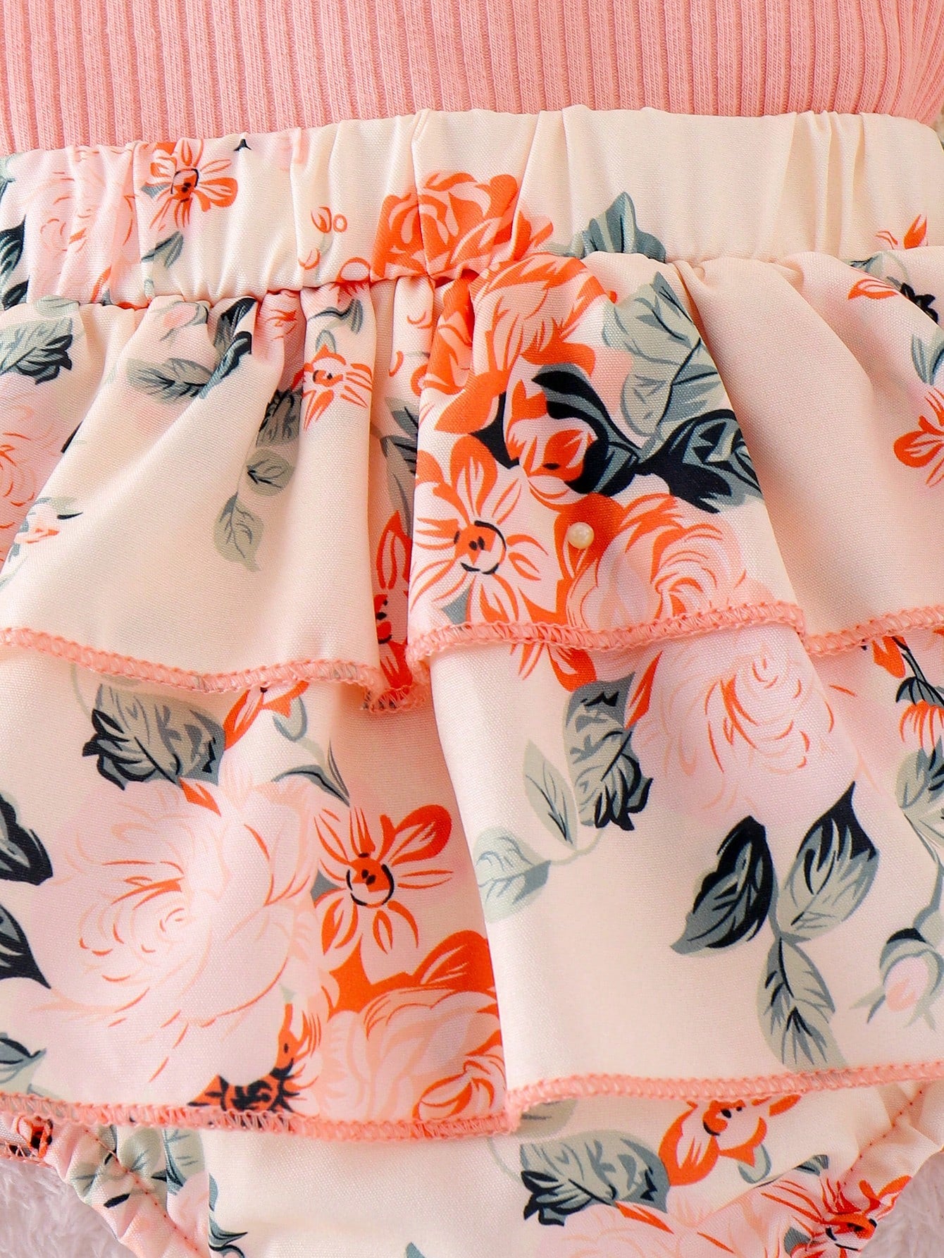 Baby Girls Floral Tiered Ruffle Bodysuit Dress - Blush