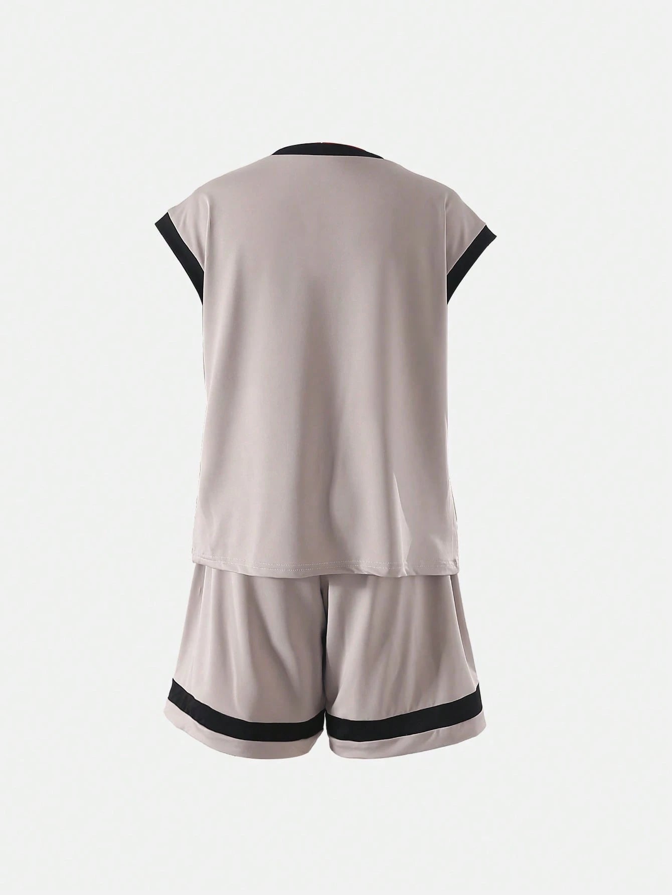 2pcs Big Boys Letter Print Crew Neck Tee & Shorts Set - Stone Grey