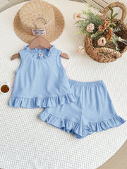 2pcs Girls Ruffle Bow-Back Tank Top & Shorts Set - Periwinkle | 21 ...