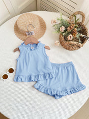 2pcs Girls Ruffle Bow-Back Tank Top & Shorts Set - Periwinkle | 21 ...