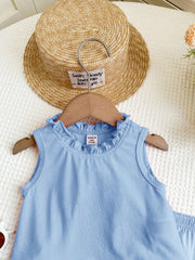 2pcs Girls Ruffle Bow-Back Tank Top & Shorts Set - Periwinkle | 21 ...