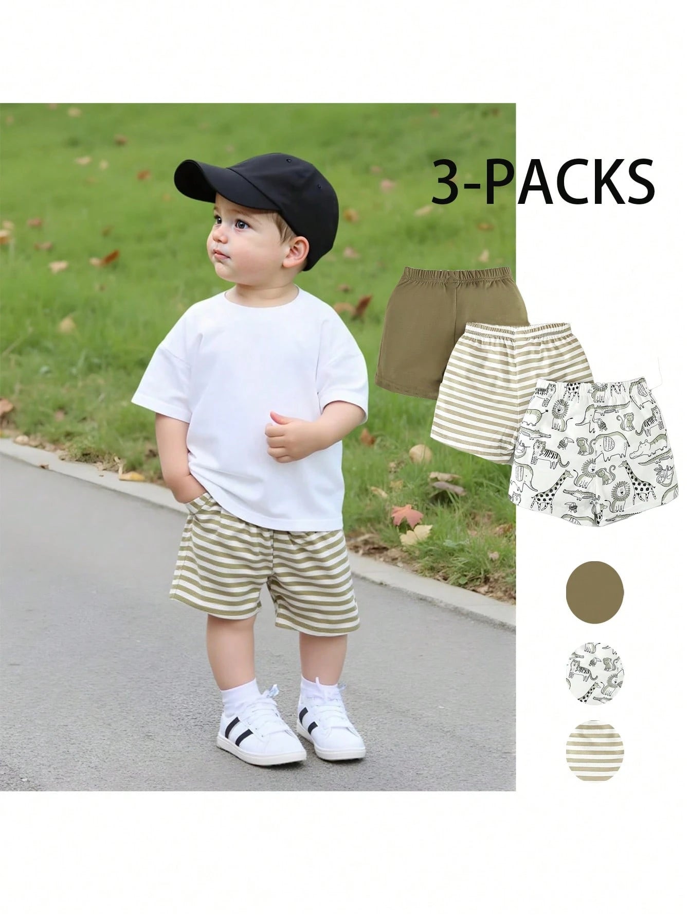 3pcs Boys Safari Print Elastic Waist Shorts Set - Sage | 21 Century...