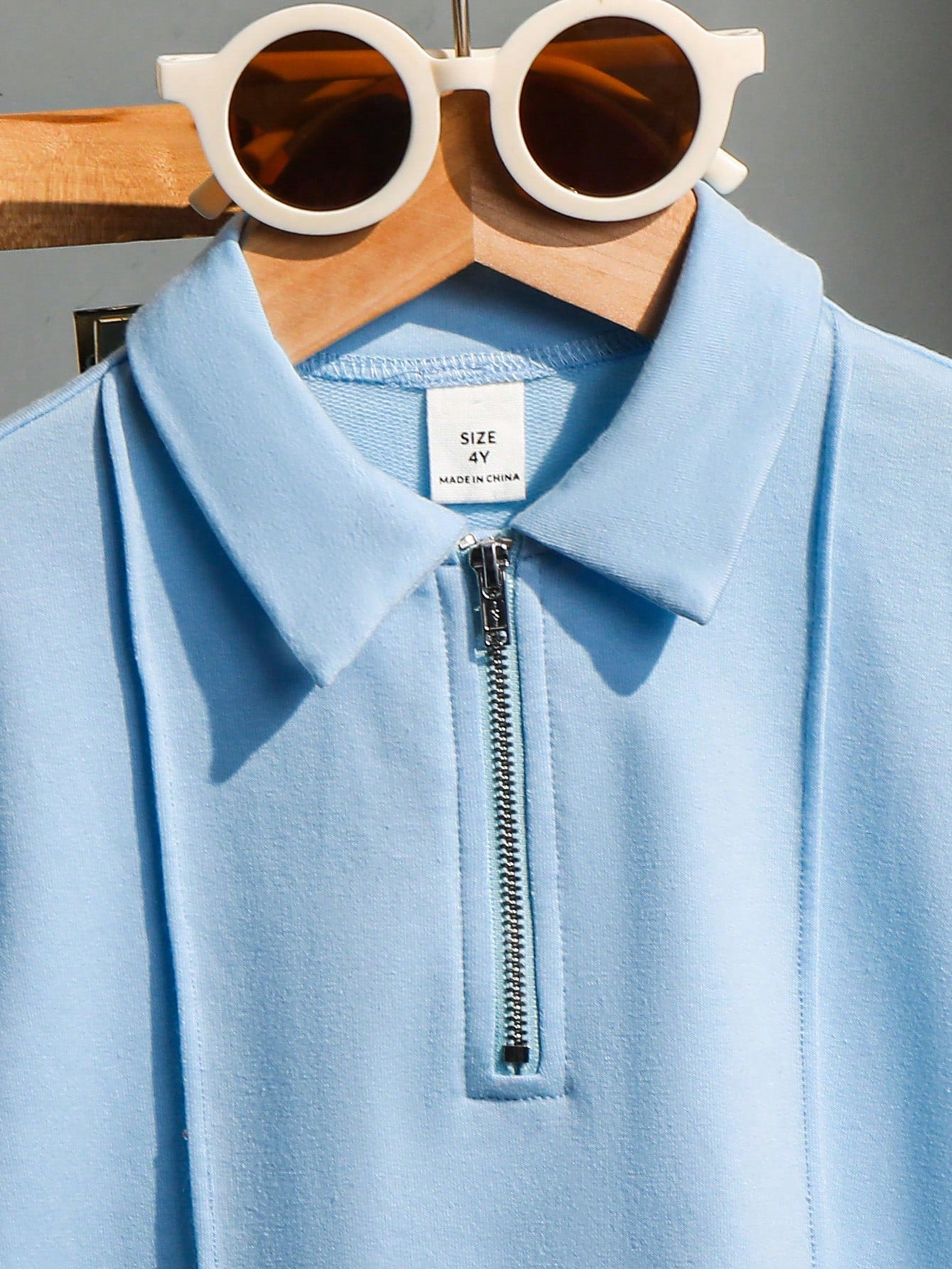 2pcs Little Boys Zip Polo Shirt & Shorts Set - Powder Blue