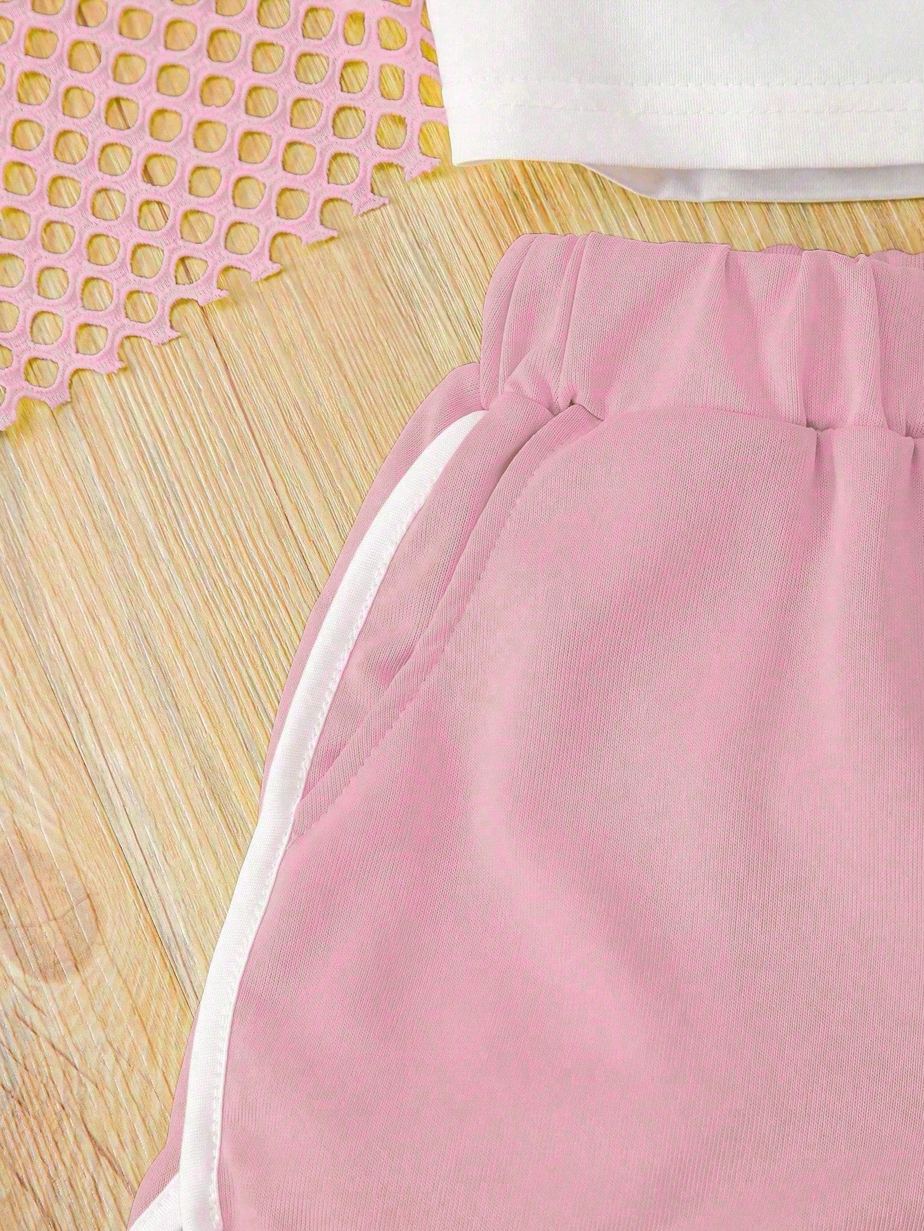 3pcs Girls Brooklyn Graphic Fishnet Overlay Camisole & Shorts Set -...
