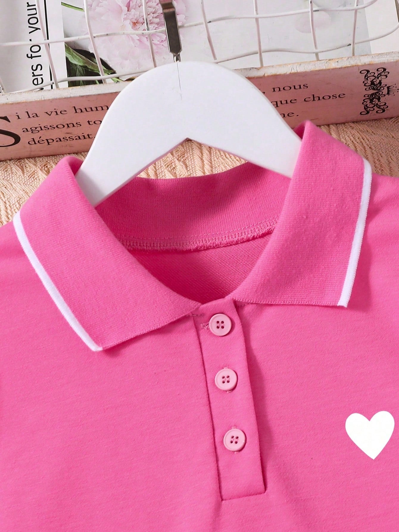 Girls Heart Embroidered Polo Skater Dress - Fuchsia