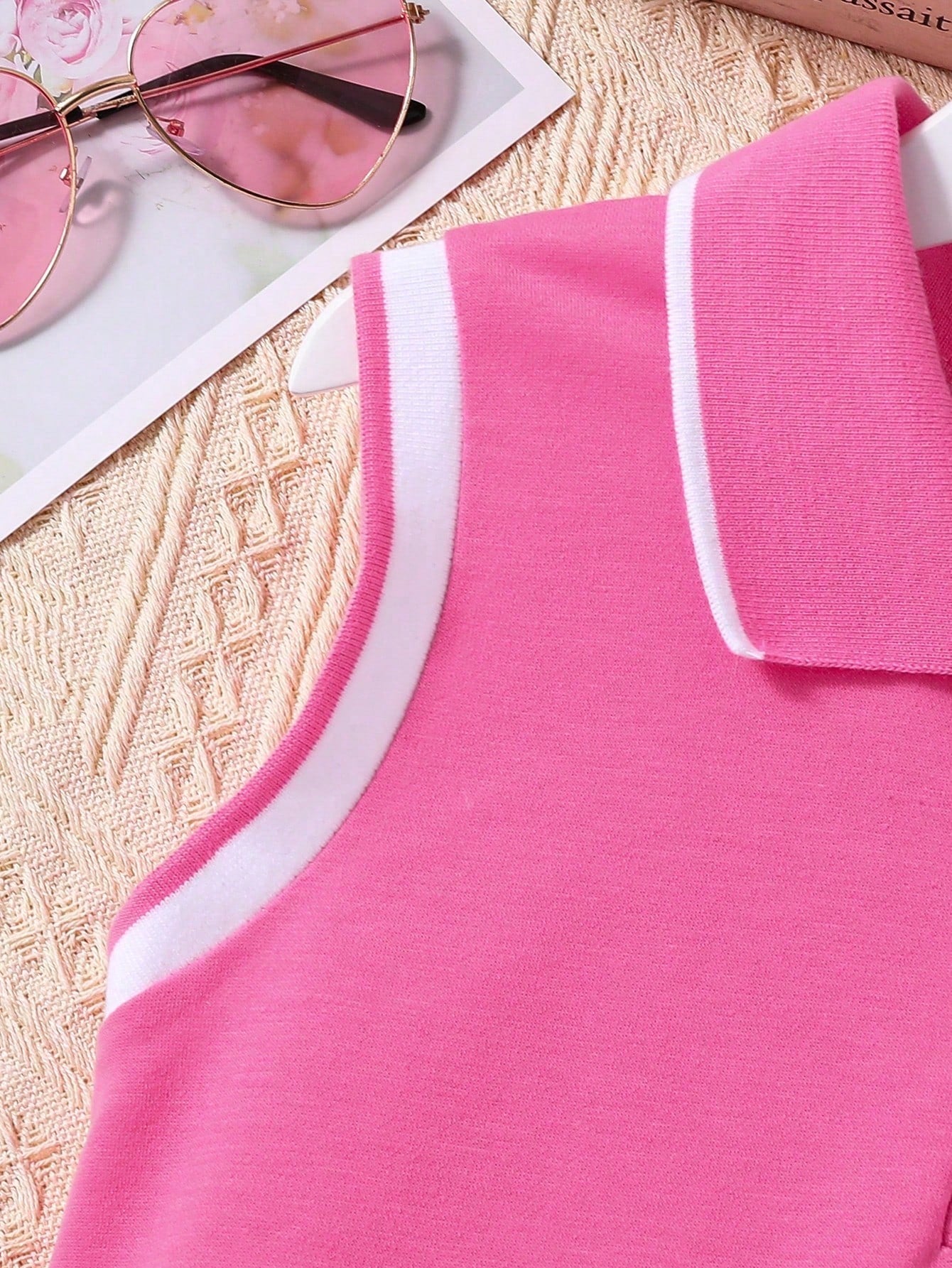 Girls Heart Embroidered Polo Skater Dress - Fuchsia