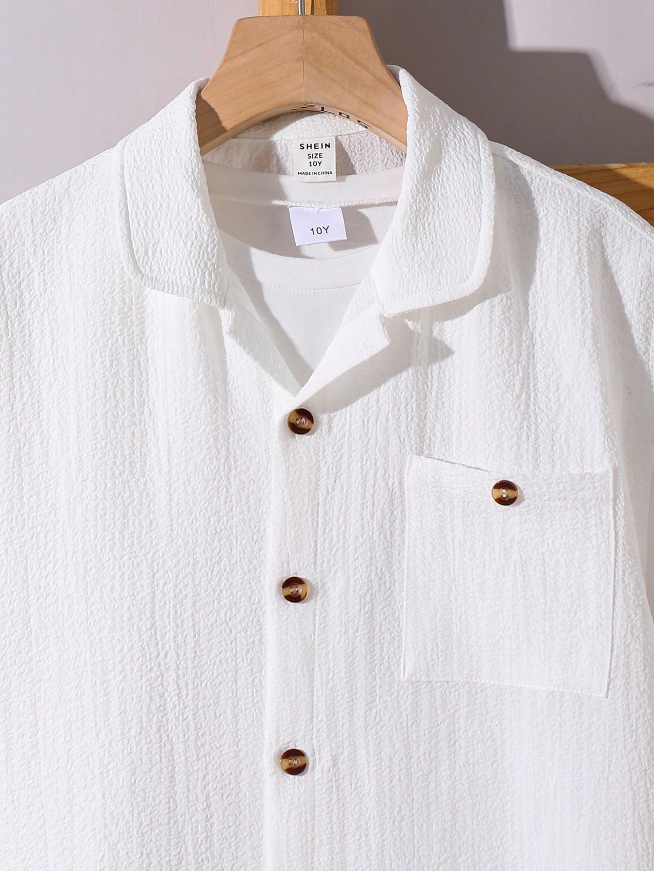 2pcs Big Boys Retro Textured Lapel Shirt & Shorts Set - Ivory