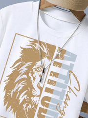 2pcs Big Boys Lion Graphic Tee & Drawstring Shorts Set - Ivory | 21...