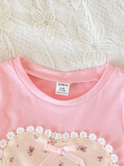 2pcs Girls Floral Heart Appliqué Tee & Shorts Set - Blush | 21 Cent...
