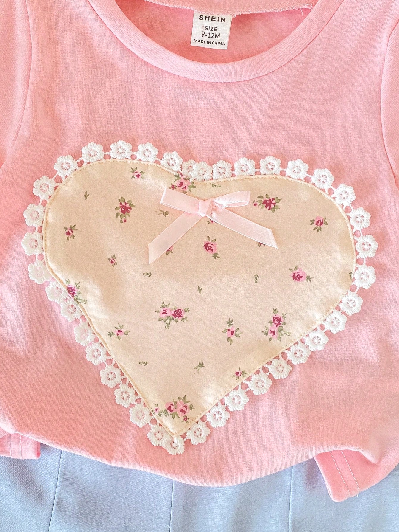 2pcs Girls Floral Heart Appliqué Tee & Shorts Set - Blush | 21 Cent...