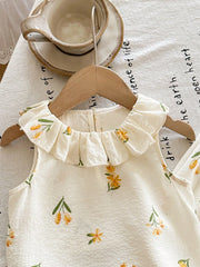 2pcs Girls Floral Ruffle Collar Top & Pants Set - Ivory | 21 Centur...