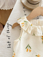 2pcs Girls Floral Ruffle Collar Top & Pants Set - Ivory | 21 Centur...