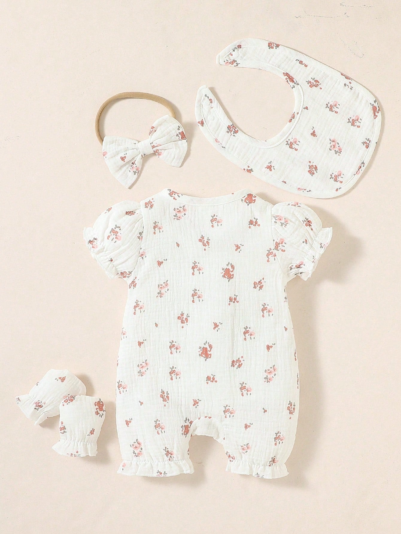 4pcs Baby Girls Ditsy Floral Muslin Romper Set - Ivory | 21 Century...