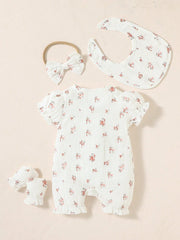 4pcs Baby Girls Ditsy Floral Muslin Romper Set - Ivory | 21 Century...