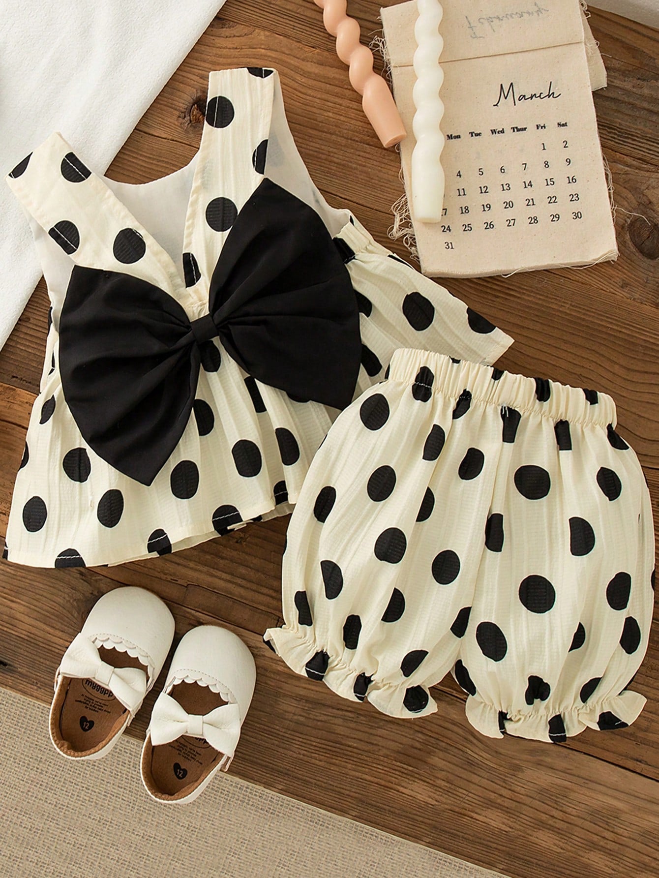 2pcs Girls Polka Dot Bow-Back Tank & Bloomer Set - Isabelline