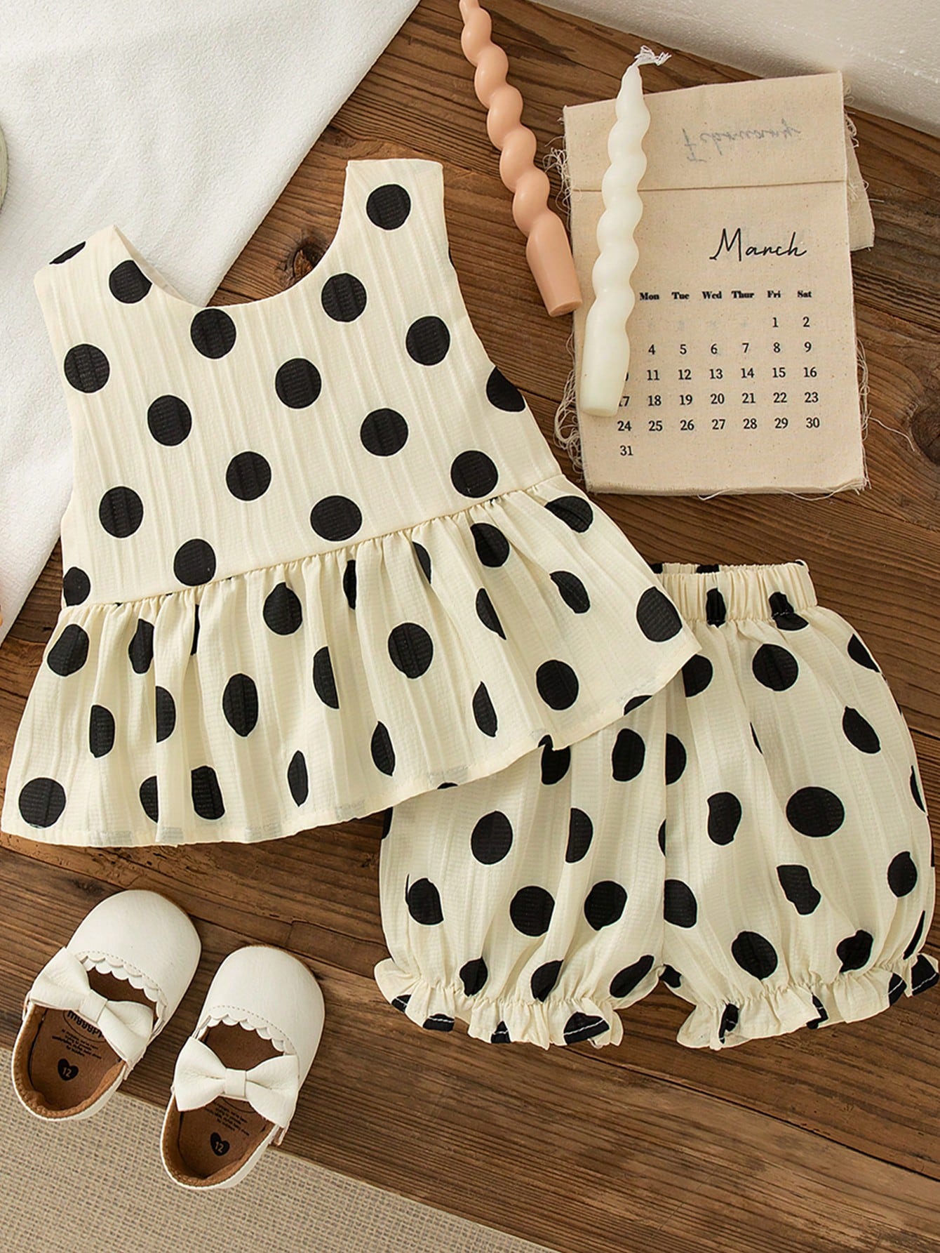 2pcs Girls Polka Dot Bow-Back Tank & Bloomer Set - Isabelline