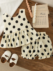 2pcs Girls Polka Dot Bow-Back Tank & Bloomer Set - Isabelline