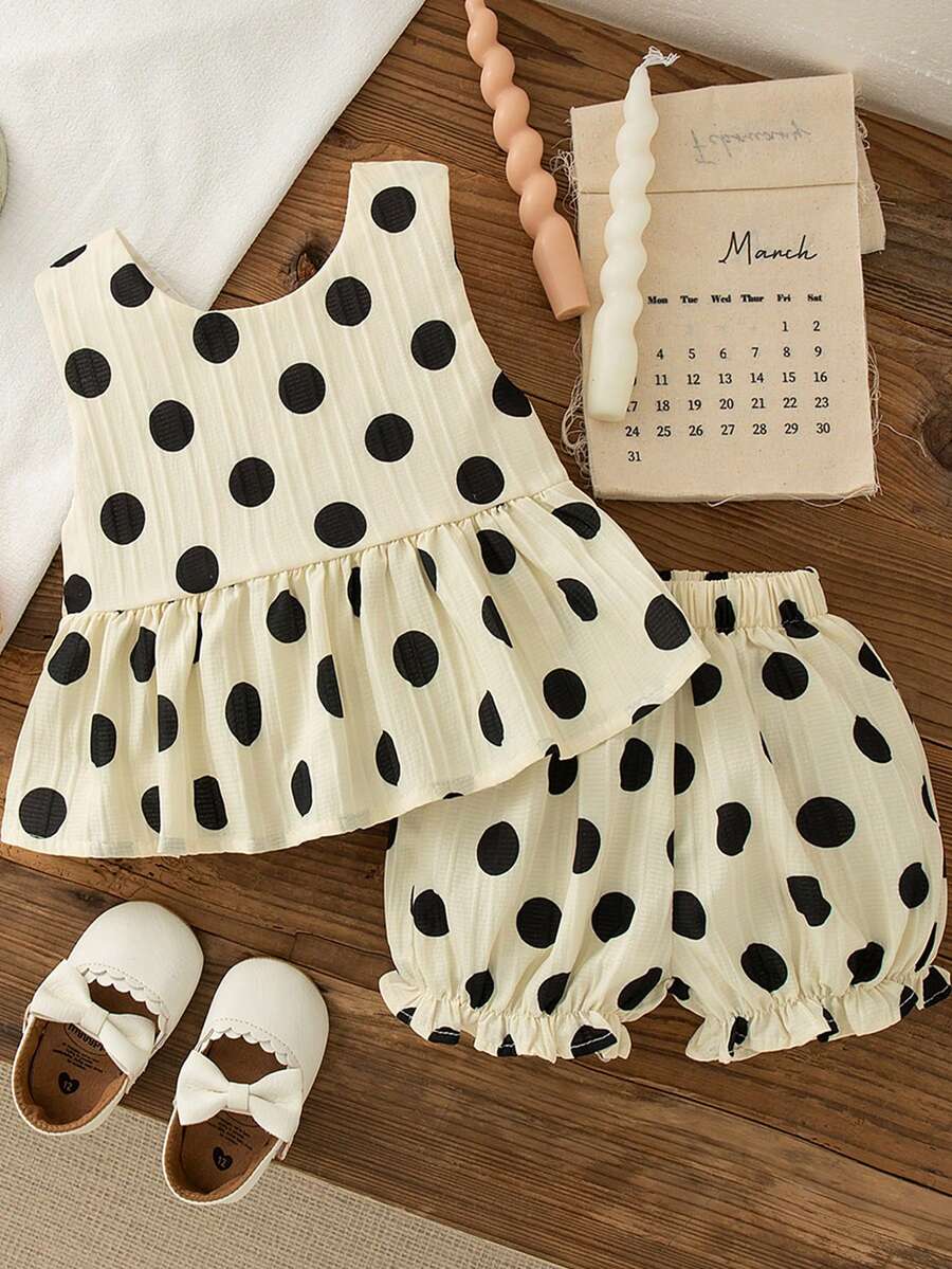 2pcs Girls Polka Dot Bow-Back Tank & Bloomer Set - Isabelline