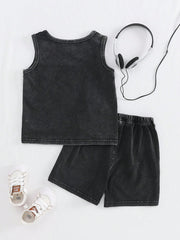 2pcs Boys NY Graphic Tank Top & Shorts Set - Wenge