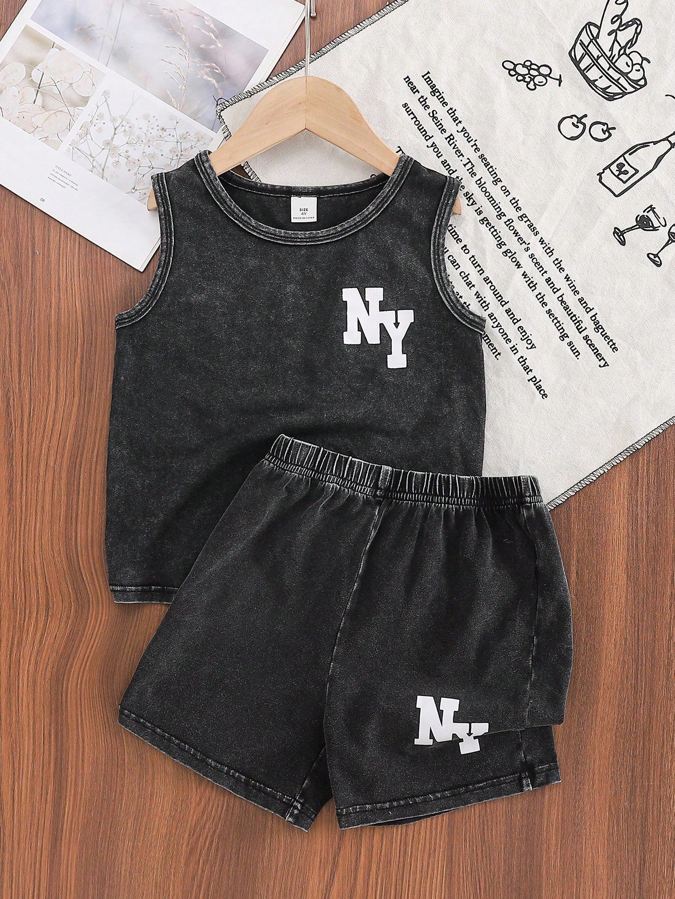 2pcs Boys NY Graphic Tank Top & Shorts Set - Wenge