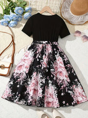 Big Girls Floral Print Belted A-Line Midi Dress - Onyx | 21 Century...