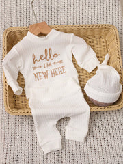 3pcs Baby Boys 'Hello I Am New Here' Embroidered Waffle Knit Set - ...