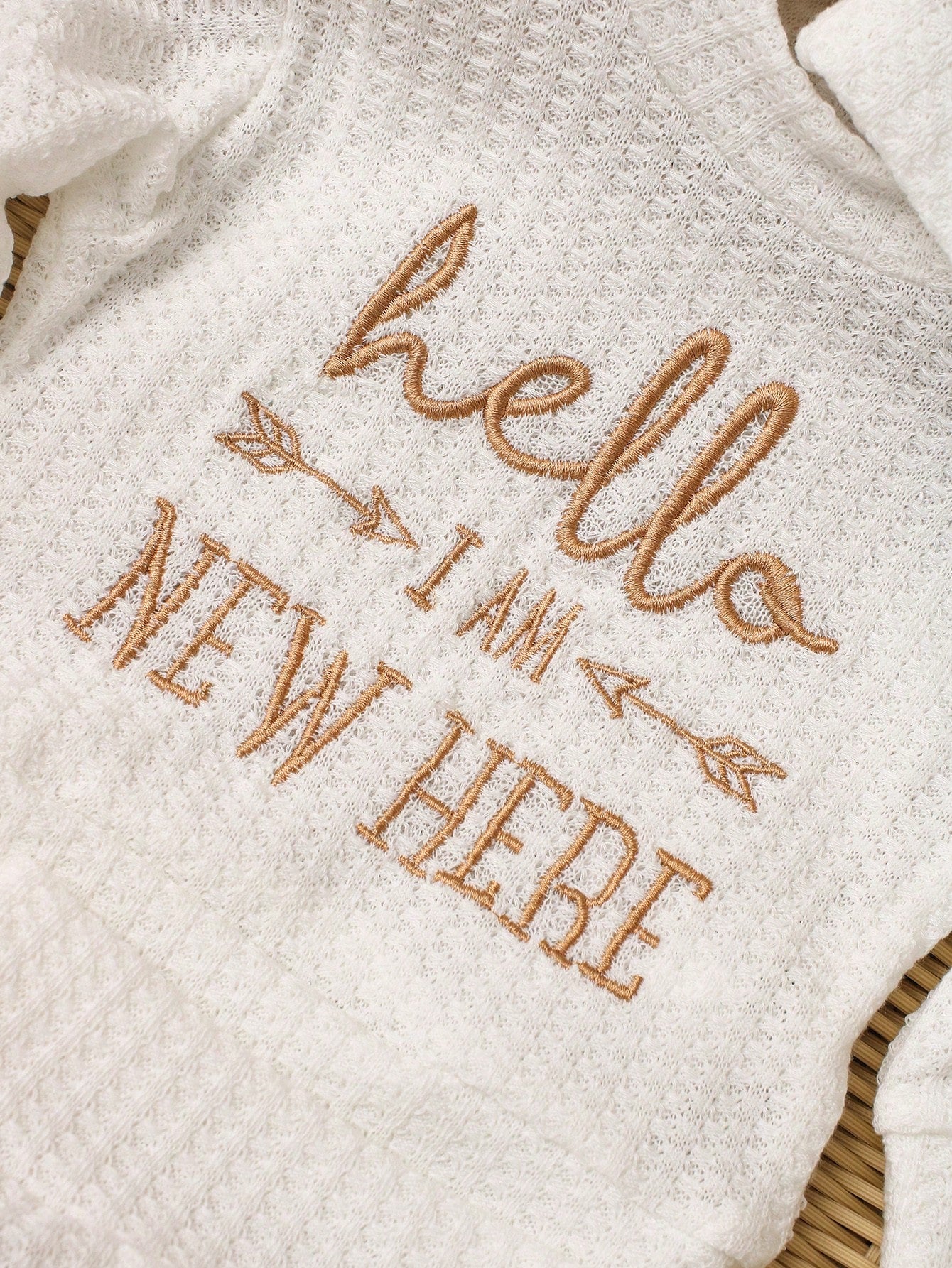 3pcs Baby Boys 'Hello I Am New Here' Embroidered Waffle Knit Set - ...