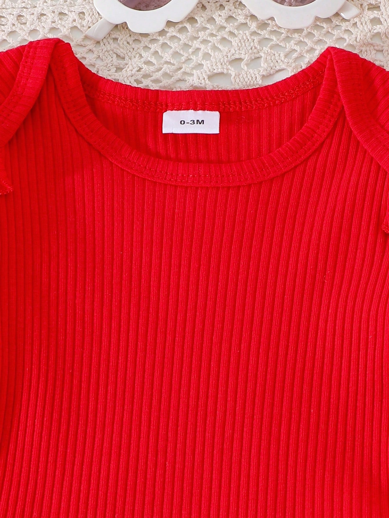 2pcs Girls Ribbed Ruffle Bodysuit & Cherry Dungaree Set - Ivory