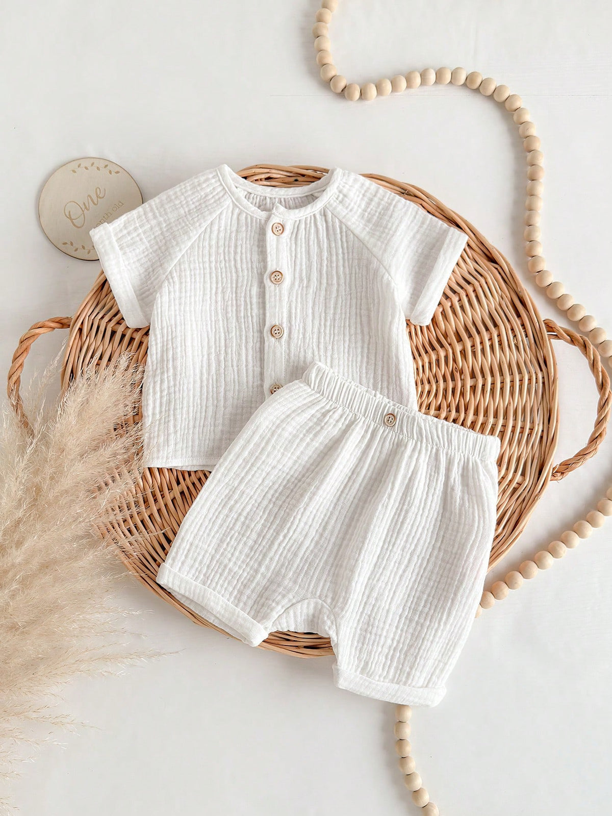 Baby Boys Muslin Raglan Shirt & Shorts Set - Ivory