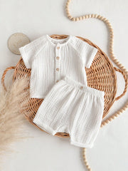 Baby Boys Muslin Raglan Shirt & Shorts Set - Ivory