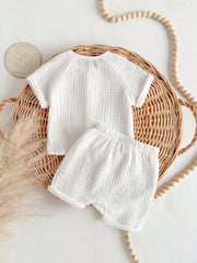 Baby Boys Muslin Raglan Shirt & Shorts Set - Ivory