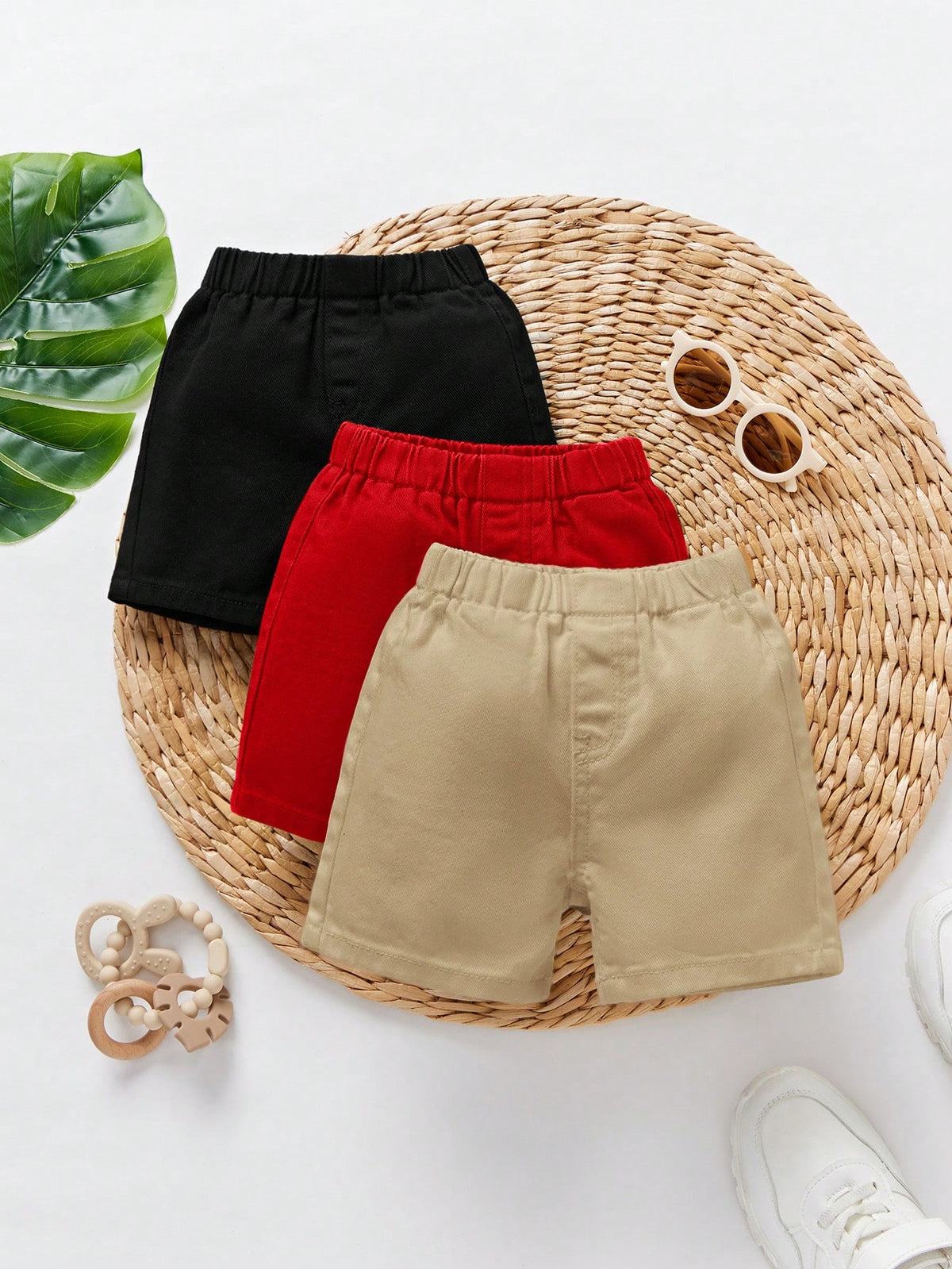 3pcs Boys Elastic Waist Chino Denim Shorts - Buff | 21 Century Kids