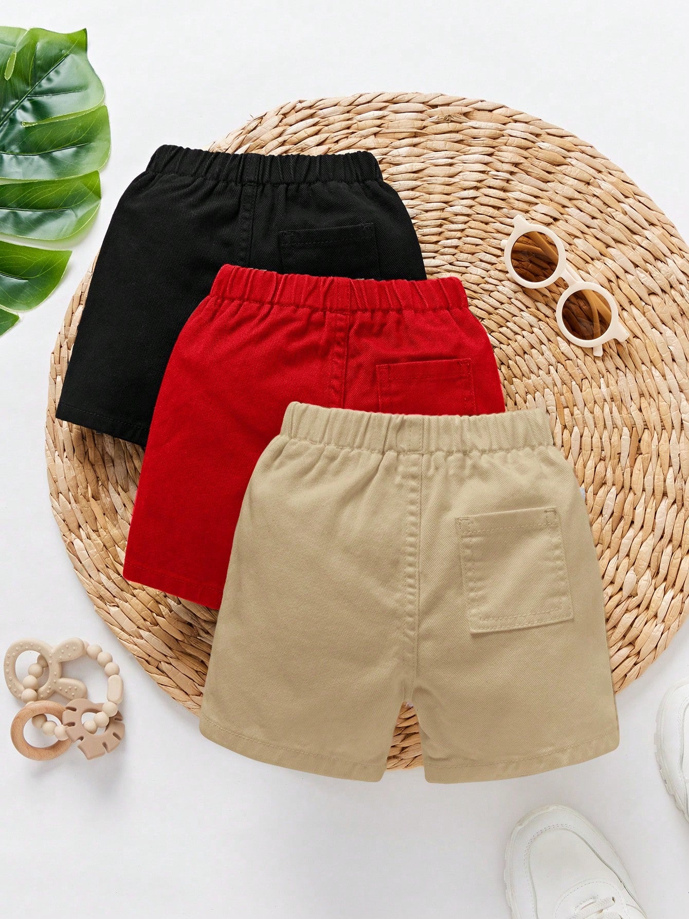 3pcs Boys Elastic Waist Chino Denim Shorts - Buff | 21 Century Kids