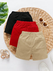 3pcs Boys Elastic Waist Chino Denim Shorts - Buff | 21 Century Kids