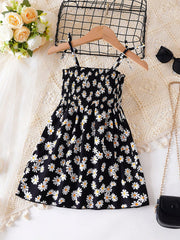 Girls Daisy Print Shirred Cami Sundress - Onyx